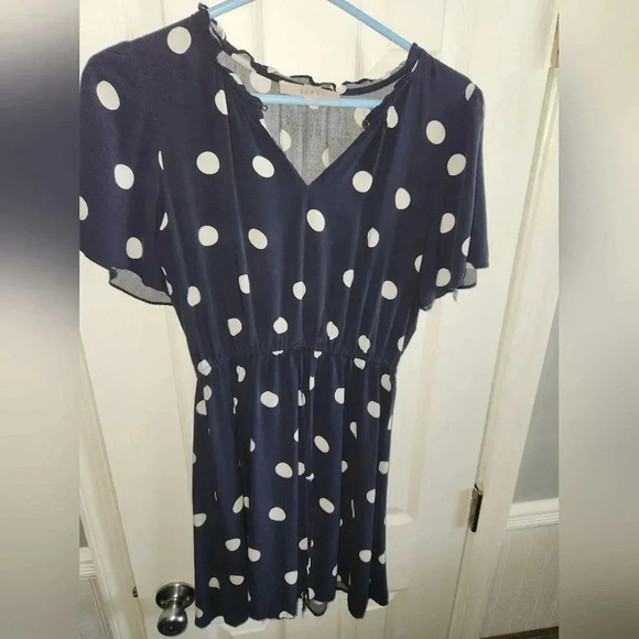 Loft brand navy blue dress‎ with white Polka Dots - Picture 1 of 12